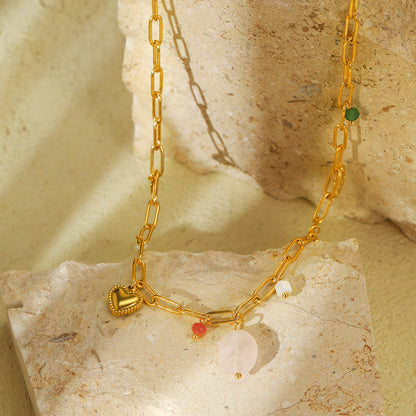 Natural Stone Pearl Stainless Steel Beaded Necklace