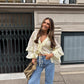 French Ruffle Lace Flared Sleeve Cardigan