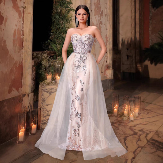 Boning Corset Sequin Embroidered Slim Trailing Evening Dress