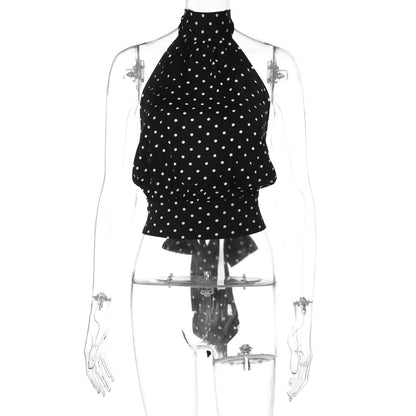 Polka Dot Halter Strap Backless Vest Top