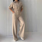 Collared Waist-Tight Wide Leg Slimming Jumpsuit