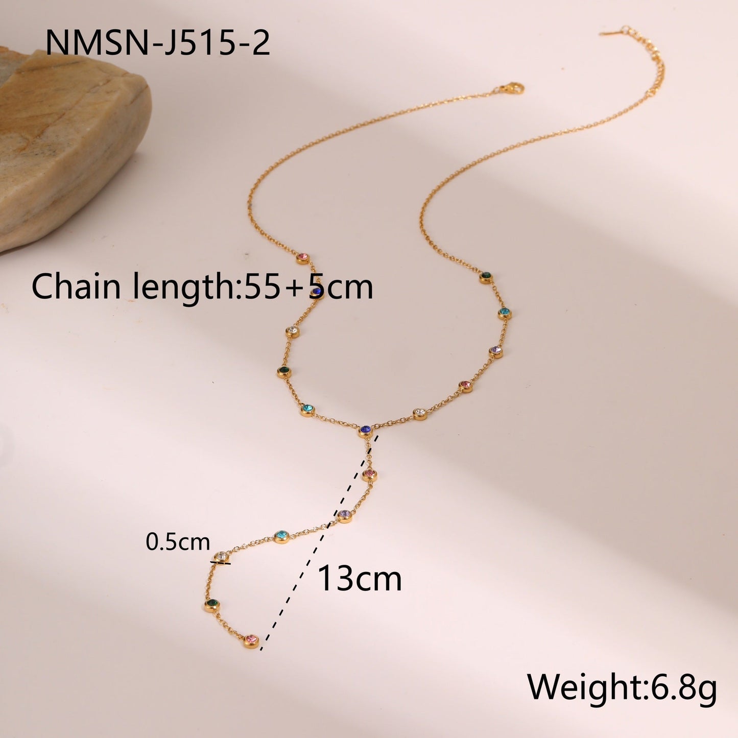 Long Fringed Zircon Y-Chain Necklace