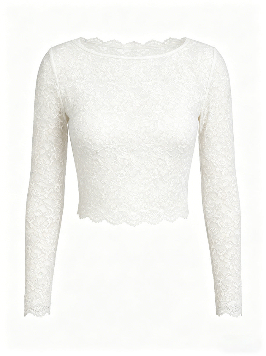 Lace Mesh See-Through Slim Long Sleeve Top