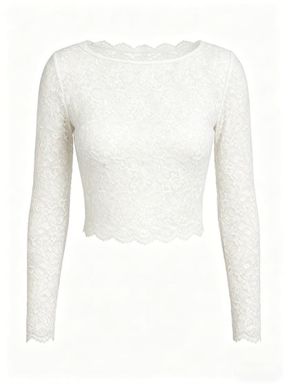 Lace Mesh See-Through Slim Long Sleeve Top