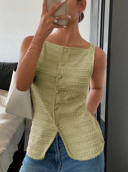 Single-Breasted Round Neck Sleeveless Slim Vest Top