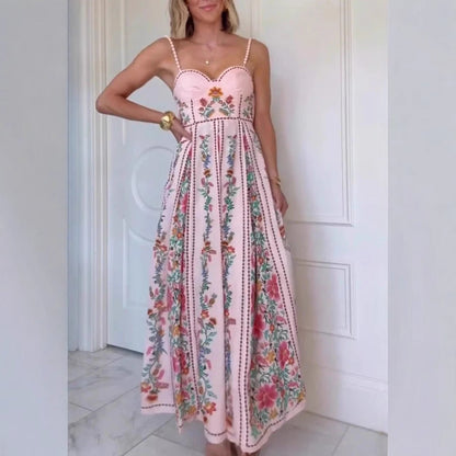 Decorative Bead Sling Printed Holiday Dress