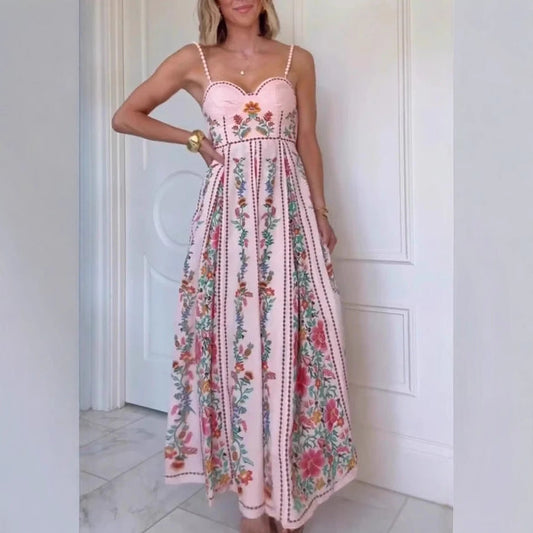 Decorative Bead Sling Printed Holiday Dress