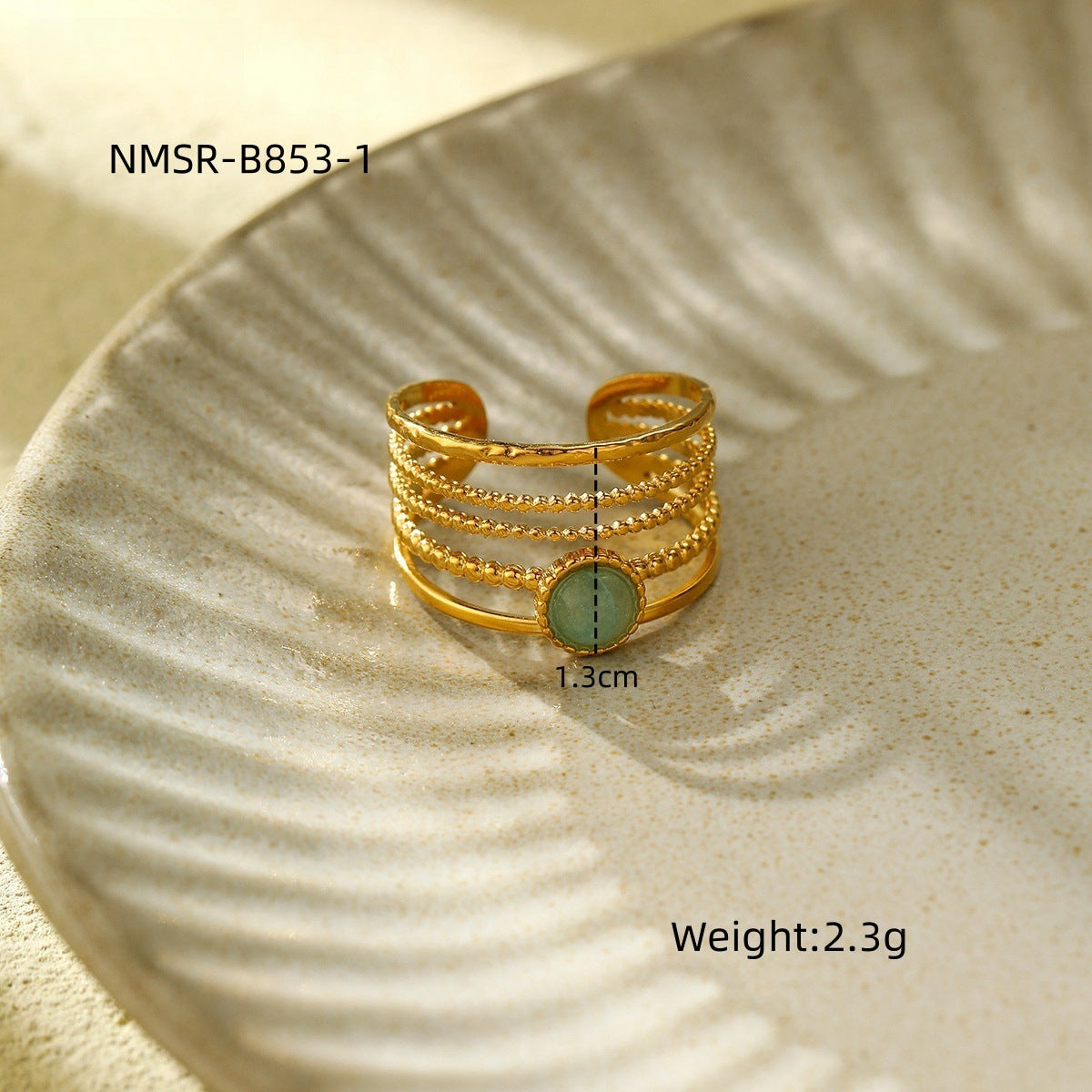 18K Gold Green Aventurine Open Ring
