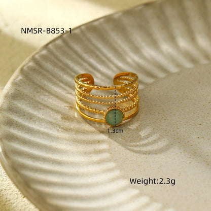 18K Gold Green Aventurine Open Ring