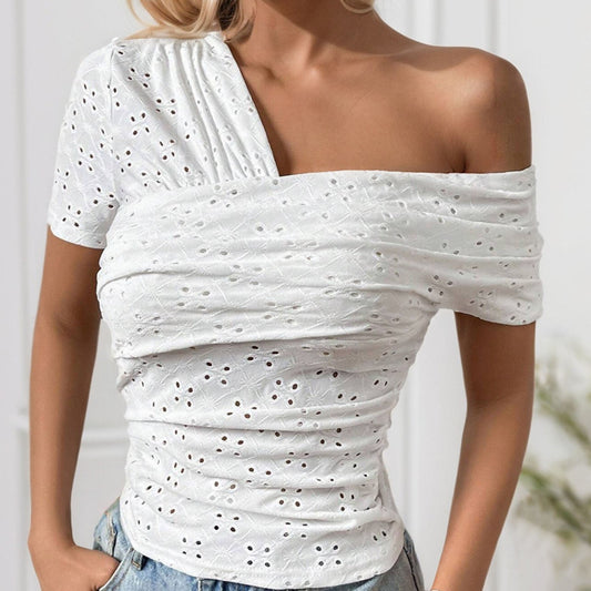 Hollow Shoulder Polka Dot High Waist Slim Top