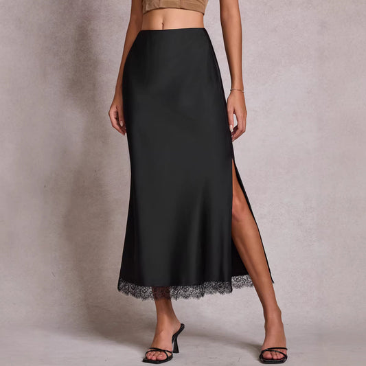 Satin Lace Split High Waist Sexy Pencil Skirt
