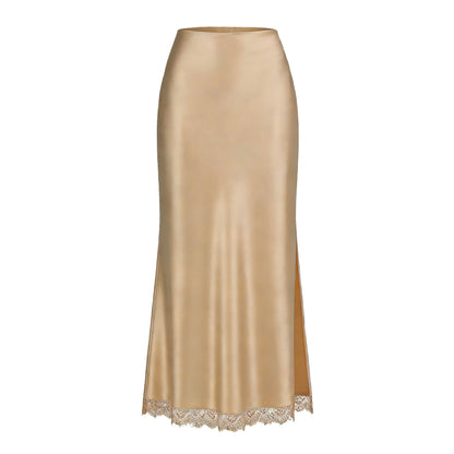 Satin Lace Split High Waist Sexy Pencil Skirt