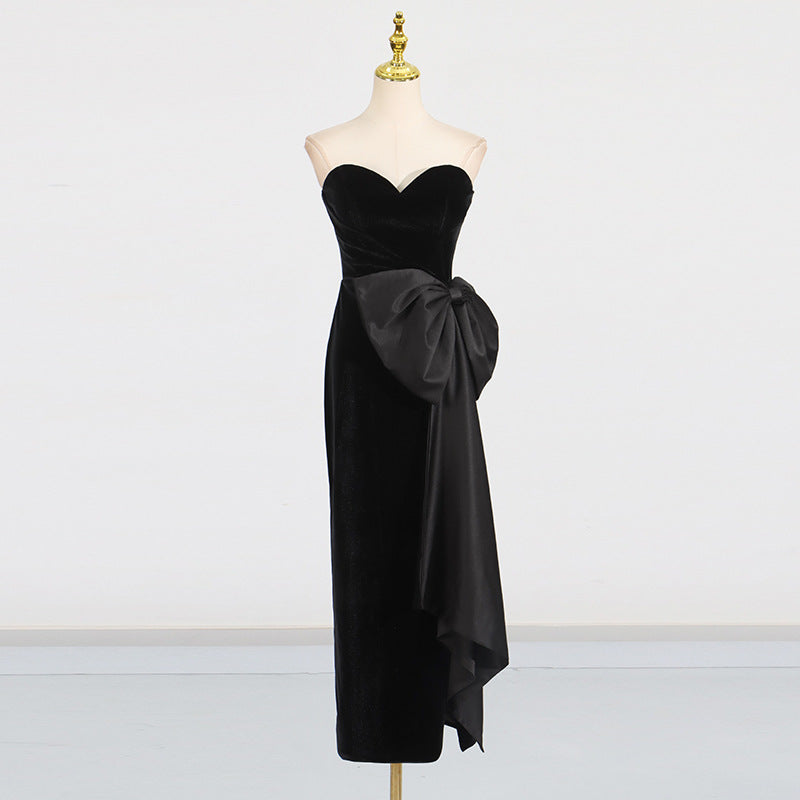 Retro Bow Waist-Slimming High-Grade Tube Top Dress