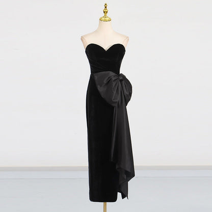 Retro Bow Waist-Slimming High-Grade Tube Top Dress
