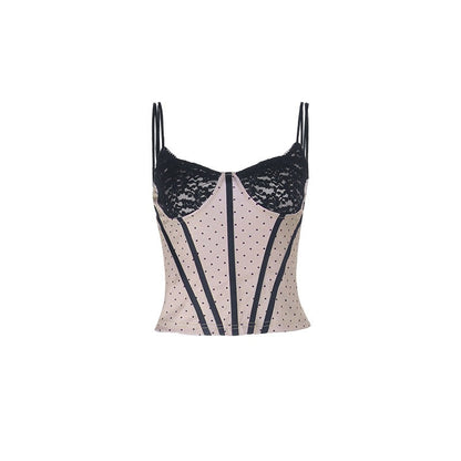 Polka Dot Lace Boning V-Neck Slim Cami Vest