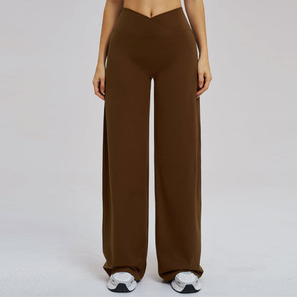Cross Waist Brushed Loose Wide Leg Sports Pants