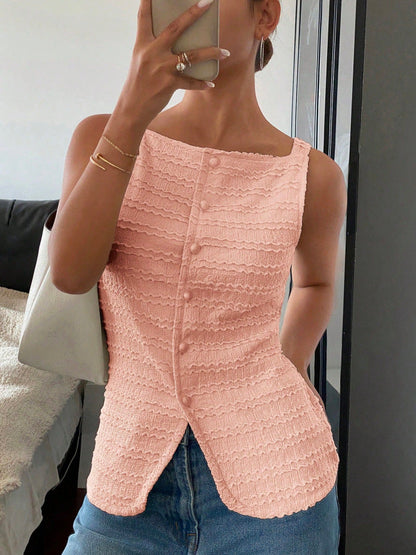 Single-Breasted Round Neck Sleeveless Slim Vest Top