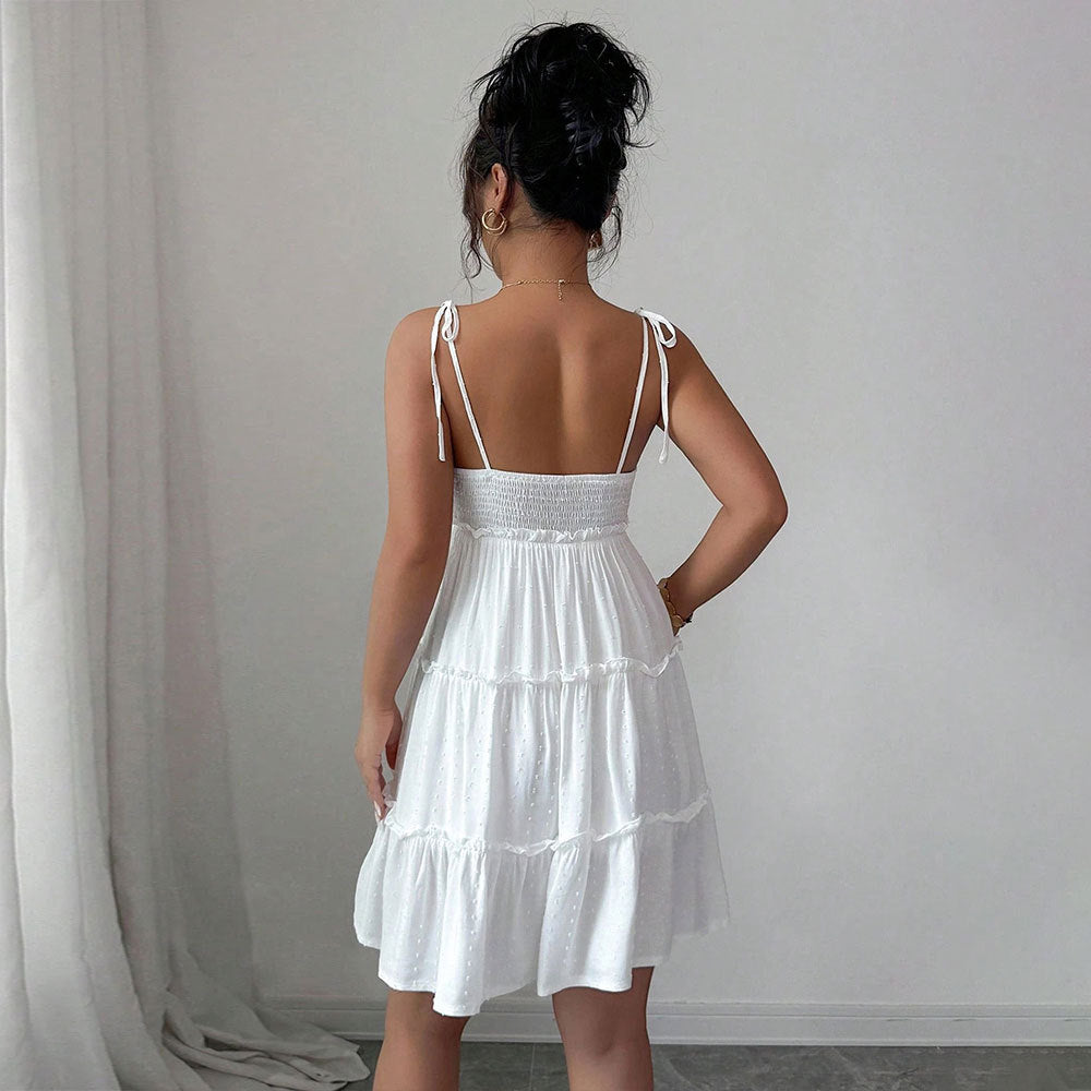 French Tied Suspender Tiered Mini Dress