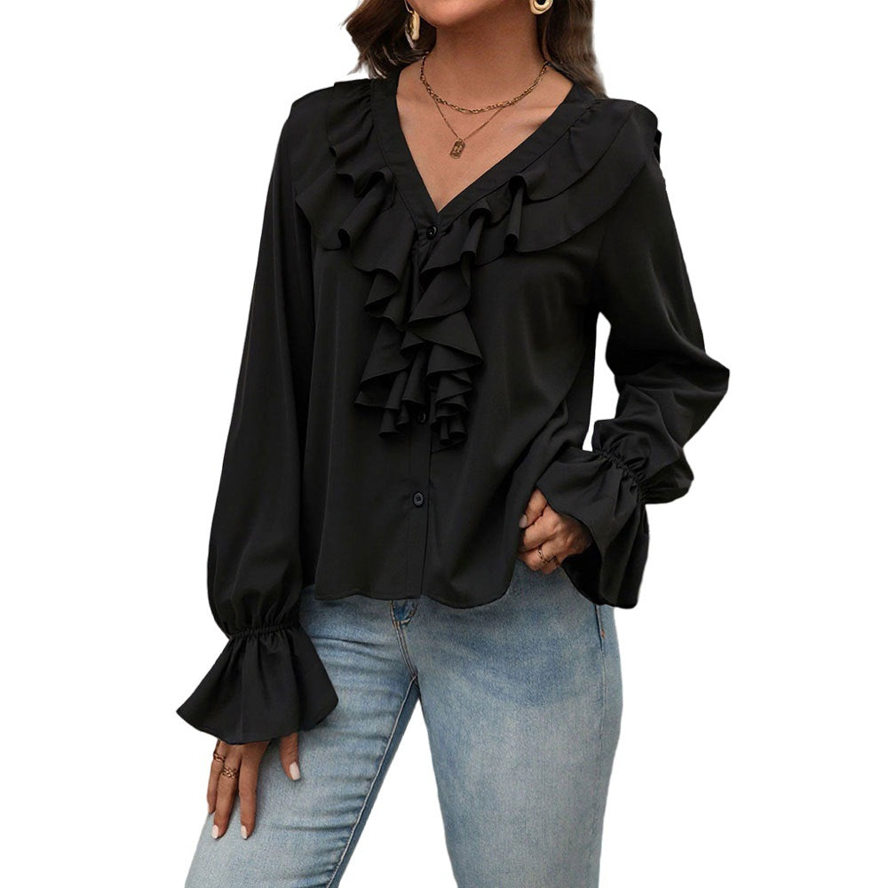 V-Neck Ruffle Elegant Long Sleeve Blouse