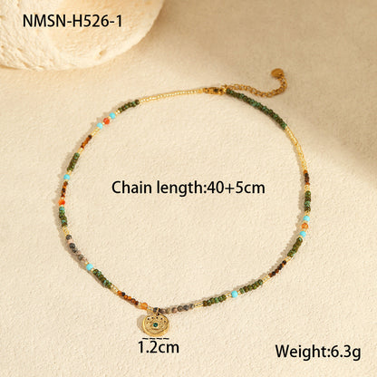 Natural Stone Multi-Charm Clavicle Necklace