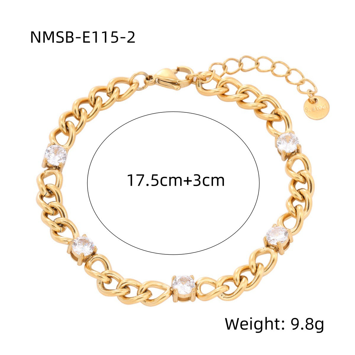 Heart Diamond Stainless Steel Bracelet