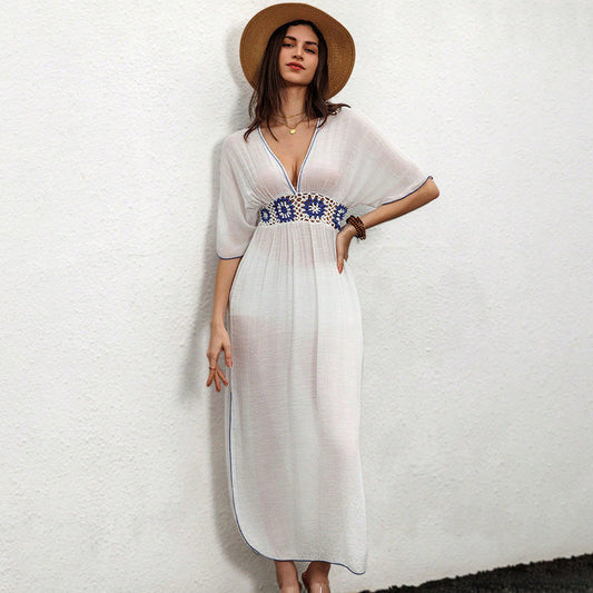 Knit Embroidered Beach Sun Shield Dress