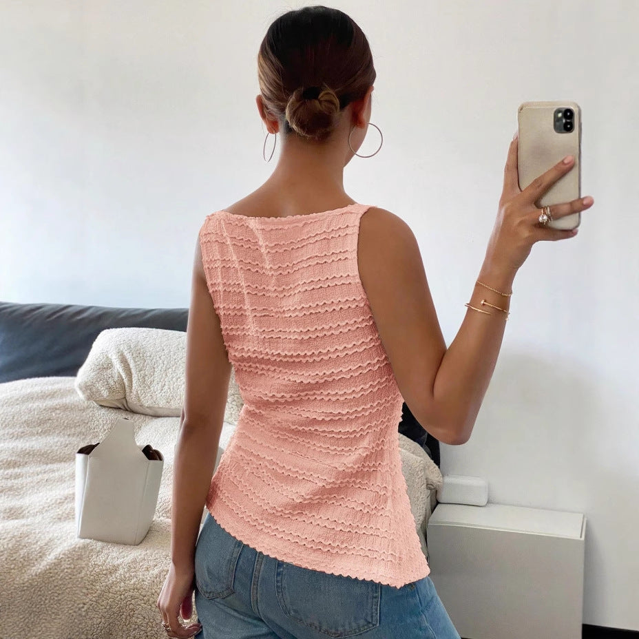 Single-Breasted Round Neck Sleeveless Slim Vest Top