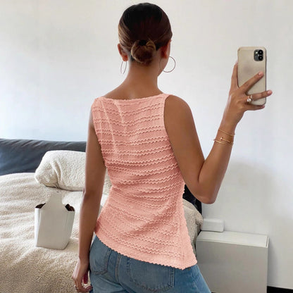 Single-Breasted Round Neck Sleeveless Slim Vest Top