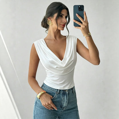 Swing Collar Sleeveless Waist-Slimming Sexy Short Top