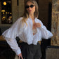 French Ruffle Polo Collar Cotton Office Shirt