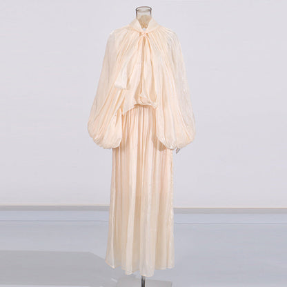Batwing Sleeve Lace-Up High-Grade Maxi Dress