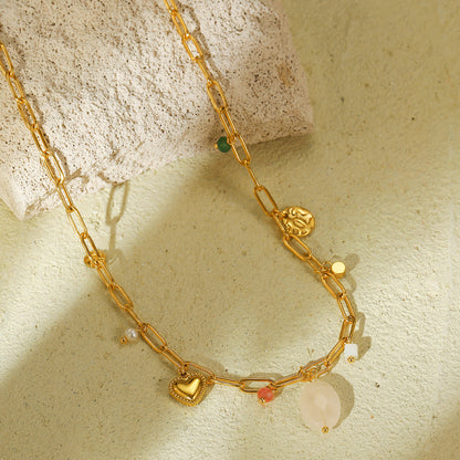 Natural Stone Pearl Stainless Steel Beaded Necklace