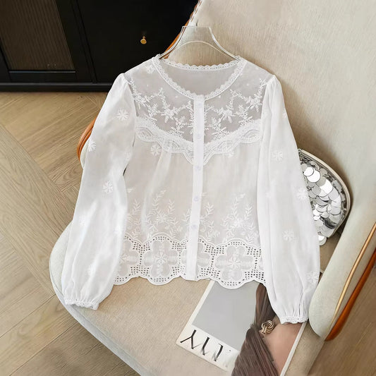 Hollow-Out Embroidered Lace Elegant Blouse