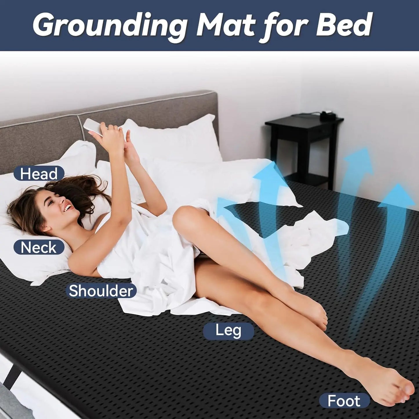 Grounding Earthing Mat for Bed Queen Size Inches with 15ft Cord Anti