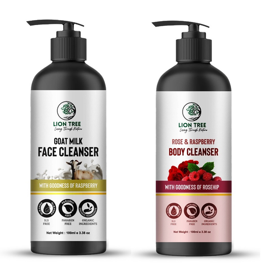 Goat Milk Face Wash and Rose & Raspberry Body Wash 200ml Pack of 2